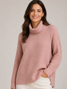 Vince Camuto Soft Knit Dusty Rose Cowl Neck Sweater Oversized Size Small